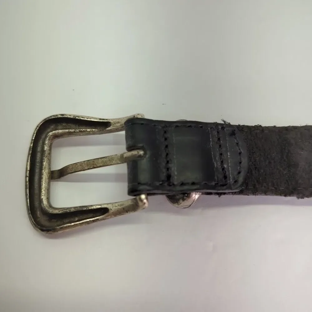 Vintage Women's Black Leather‎ Metal Mesh Silver Buckle 9755 Size Small